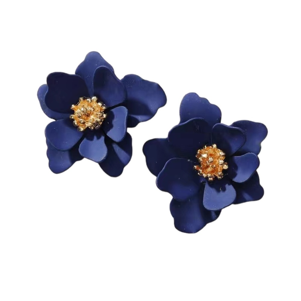 Blue and Gold Flower Stud Earrings
